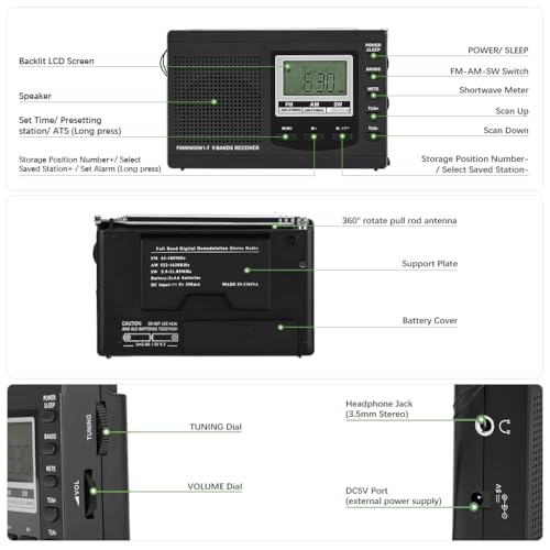 ZORBES® Portable Outdoor Camping FM MW SW Personal Travel Transistor LCD Music Player Battery Operated with Lanyard Battery Not Included 3 PCS