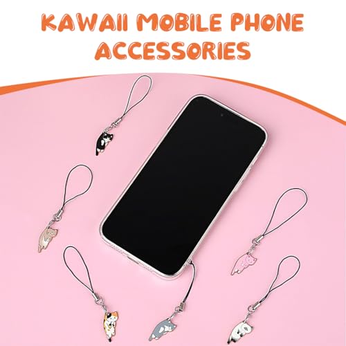 ZORBES® 6Pcs Cute Cartoon Kitty Mobile Phone Charms with Line Loop,Kawaii Cat Charms for Phone Case, Phone Chain Mobile Accessories Good Luck Lanyard Mobile Charms for Women Girls - Bag Charms