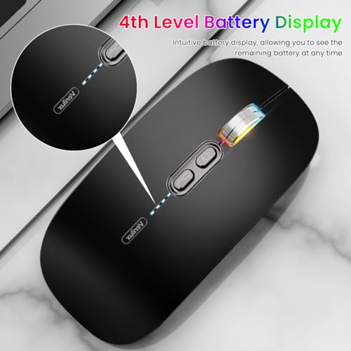 Verilux® Wireless Mouse Rechargeable Battery Level Visible Bluetooth 2.4G 3.0 5.0 for Laptop 1600DPI Ergonomic Silent Compatible with iPad PC Mac Windows iOS Black 2 PCS