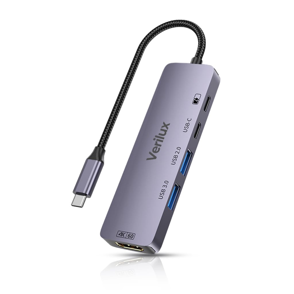 Verilux USB C Hub for Laptop and Tablet with 4K HDMI 100W PD & Dual USB Ports | 5 in 1 Adapter