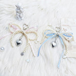 ZORBES® 6PCS Pearl Bow Charms Ribbon Bag Keychain Sweetly Stylish Beading Decorative Handbag Keyring Phone Sling Strap