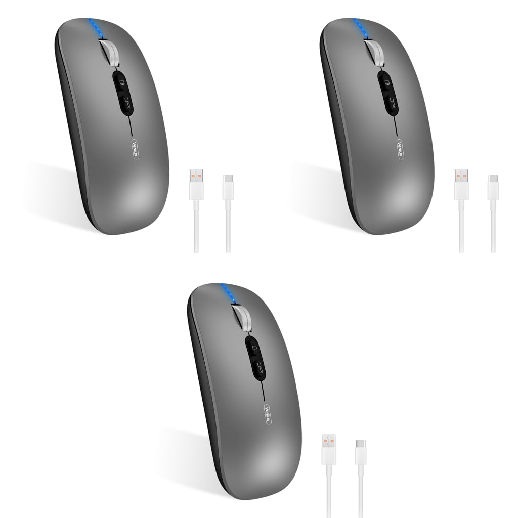 Verilux Wireless Mouse for Laptop featuring Dual Mode 2.4G and Bluetooth 5.1 | Grey 3PCS