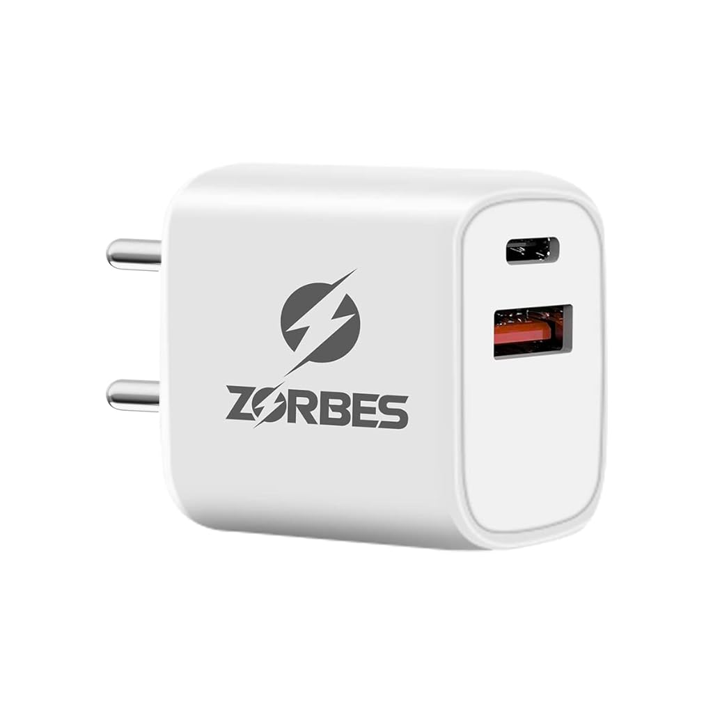 ZORBES® 30W Charger Type C, PD 3.0 (Max 30W) and QC 3.0 (Max 18w) Dual Port Fast Charger, Fast Charging Gan Charger for Phones, Tablets, Smartwatches, MacBook, iPad Pro, iPhone 14/14 Pro/13/12/11/X