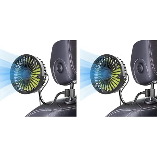 Verilux® USB Fan for Car Back Seat Headrest Mounted 5V Mini with 3 Speed Flexible Arm Switch Controller Baby Passengers Plug and Play 2PCS