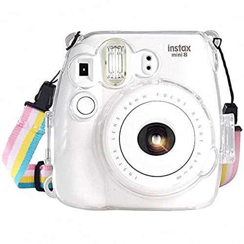 ZORBES® Instax Mini 9/8 Case Cover, Crystal Protective Camera Case for Fujifilm Instax Mini 9/8, Easy Install Clear Hard Shell with Removable Rainbow Shoulder Strap for Intex Camera Mini 9/8