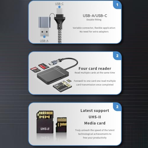 Verilux® USB Card Reader USB C USB3.0 Support UHS-II Compatible SD 4.0 TF 4.0 CF MS 5Gbps Reading Speed Travel 4 in 1 for Windows Mac Linux Android 2PCS
