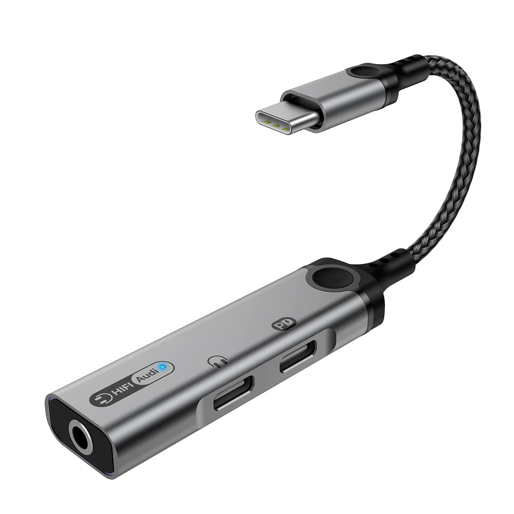 Verilux® 3-in-1 Type C to 3.5 mm Connector, PD 60W Type C Adapter Fast Charging and 32bit/384KHz Lossless High-Resolution Audio for iPhone 17/17 Pro/17 Pro Max/16/15, Galaxy S26/S25/S24/S23, iPad