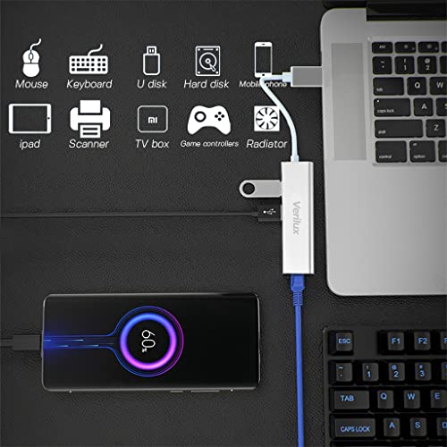 Verilux® 5 in 1 USB C Hub,USB C Hub for Laptop, 10/100Mbps USB Ethernet Adapter with USB 3.0 and USB 2.0 Ports and RJ45 LAN Port,TF/SD Card Reading, for MacBook Air/Pro 13/15and More