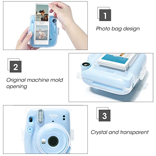 ZORBES® Instax Mini 11 Case Cover, Crystal Protective Camera Case for Fujifilm Instax Mini 11, with Flim Sheet Holder, Easy Install Shell Cover with Shoulder Strap for Intex Camera Mini 11 (case only