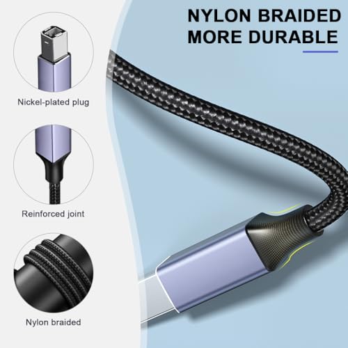 Verilux® 2 in 1 USB Printer Cable, 6.6FT/2M Dual USB A Male to USB B 2.0 Scanner Cable, 480 Mbps Data Transfer Computers for Gold Plated Printer Cable for HP, Canon, Dell, Epson, Lexmark