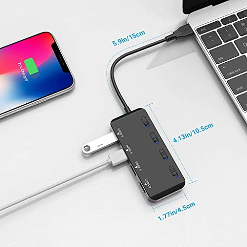 Verilux® USB Hub 3.0 for PC, USB Hub with Individual On/Off Switches, Multiport USB Adapter with 4 USB3.0 Ports for PC, MacBook Air/Pro, Mac Pro, Mac Mini, iMac, Surface Pro, XPS, Flash Drive - verilux