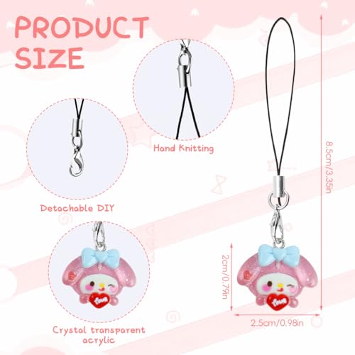 ZORBES® 4Pcs Mobile Phone Charms, Sanrio Keychain - Hello Kitty Keychain & Melody Lanyard for Phone & Pat Dog & Frog Charms for Phone Case, Kawaii Phone Charms Aesthetic Cute Phone Accessories