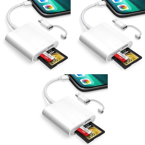 Verilux® SD Card Reader for iPhone iPad with USB C to C Connector 3 in 1 SD TF and USB Port Memory Card Readers Support Android Camera 3PCS