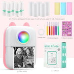 Zeitel® Mini Bluetooth Thermal Printer with LED Portable Label Inkfree Printer for Android iOS System Black on White with 13 Roll Paper 5 Color Pen 1 Kuromi Sticker Pink 3 PCS