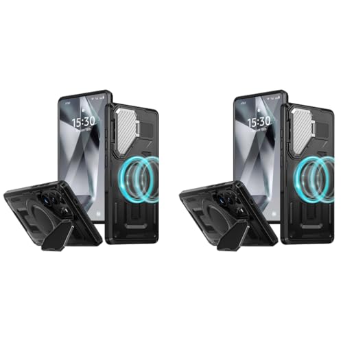 ZORBES® Cover for Samsung Galaxy S24 Ultra with Stand Military Grade Drop Tested Shockproof Protective TPU Magnetic Ring Wireless Charging Case Kickstand Black 2 PCS