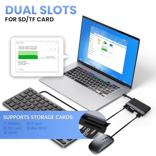 Verilux® 6 in 1 USB Hub Card Reader for iPhone 3.0 High Speed Dual Connector with PD Charging Universal for Tablet Flash Drive Memory Stick TF SD Cards 2 PCS