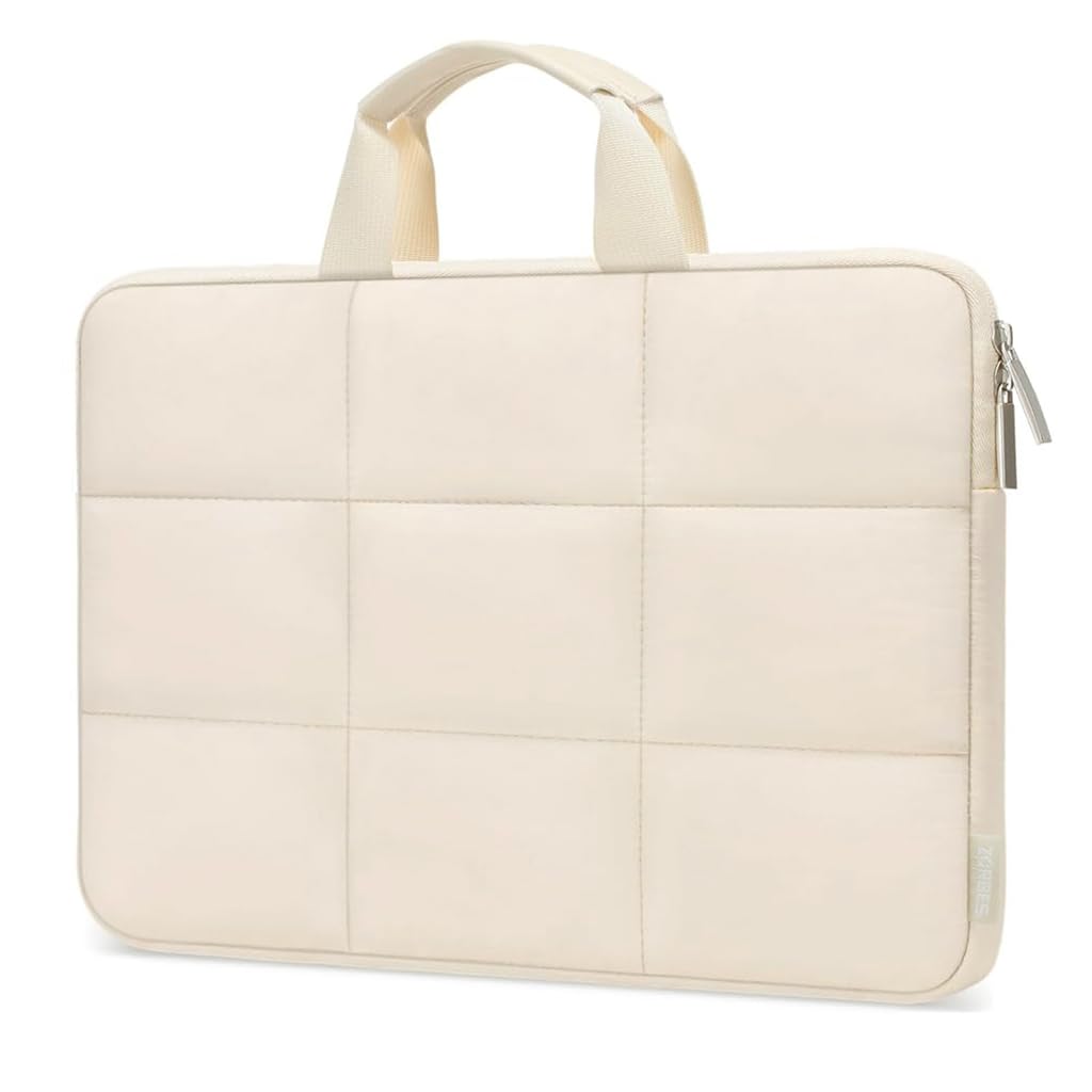 ZORBES® 13'' Laptop Bag, Fashion Quilting Laptop Hand Bag, Non-abrasive Plush Liner, Dual Zipper Travel Laptop Bag, Beige