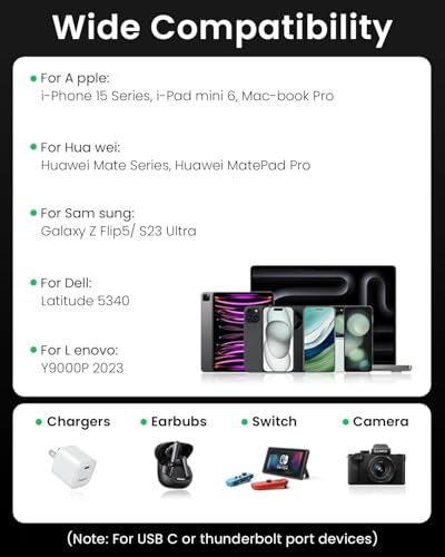 Verilux® USB C to Retractable Cable 3.3ft PD 240W Type Charging Data Lightweight Convenient Compatible with iPhone 15 Pro Plus Galaxy Z Flip5 S23 MacBook Pro Black 2PCS