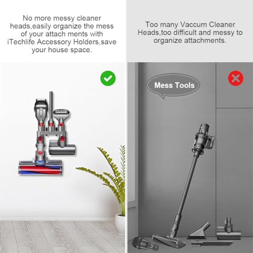 Verilux® ABS Accessory Holder Without Drilling for Dyson V6 V7 V8 V10 V11 Vacuum Cleaner Rack Wall Mounted Attachment Organizer Accessories Including Screws Nail-Free Glue Adapter 2PCS
