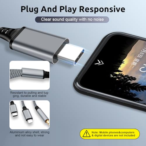 Verilux® 3 in 1 Car Aux Cable USB C to 3.5mm Audio Cord Stereo Compatible with Galaxy S23 S22 S21FE OnePlus iPhone 14 13 12 XR 3 PCS