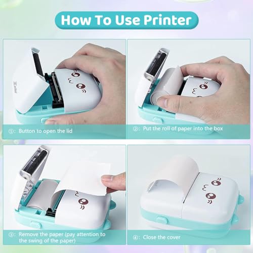 Zeitel® Mini Bluetooth Thermal Portable Label Inkfree for Android and iOS System Black on White with 13 Roll Print Paper Stickers Blue 3 PCS