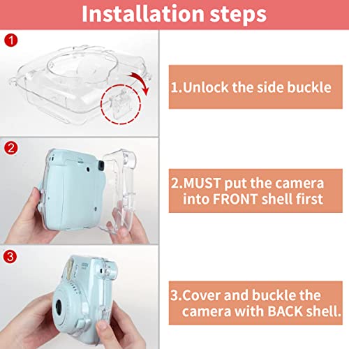 ZORBES® Instax Mini 9/8 Case Cover, Crystal Protective Camera Case for Fujifilm Instax Mini 9/8, Easy Install Clear Hard Shell with Removable Rainbow Shoulder Strap for Intex Camera Mini 9/8