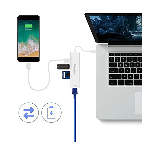 Verilux® 5 in 1 USB C Hub,USB C Hub for Laptop, 10/100Mbps USB Ethernet Adapter with USB 3.0 and USB 2.0 Ports and RJ45 LAN Port,TF/SD Card Reading, for MacBook Air/Pro 13/15and More