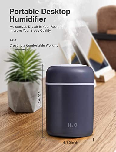 Verilux® Mini Humidifiers with LED Night Light, USB 300ml Mist Humidifiers for Car Office Room Bedroom, 26db Quiet Ultrasonic Humidifiers, Portable Diffuser
