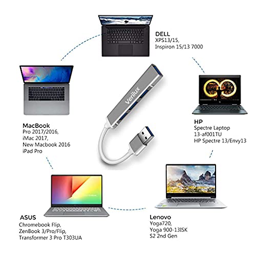 Verilux® USB Hub 3.0 for PC Multiport Adapter with 4 Ports High Speed for Laptop Aluminium Extender MacBook Pro Mini iMac 2PCS