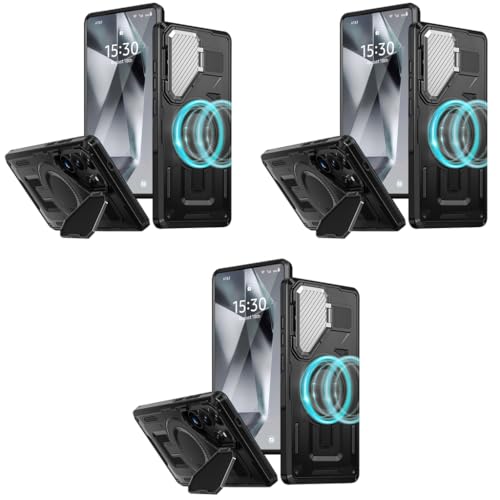 ZORBES® Cover for Samsung Galaxy S24 Ultra with Stand Military Grade Drop Tested Shockproof Protective TPU Magnetic Ring Wireless Charging Case Kickstand Black 3 PCS