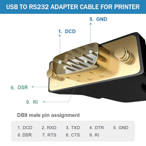 ZORBES® USB to RS232 Adapter Cable for Printer 6.6Ft USB to RS232 Connection Cable Universal USB to RS232 Cable for Laptop, Desktop, Printer, Cash Registers