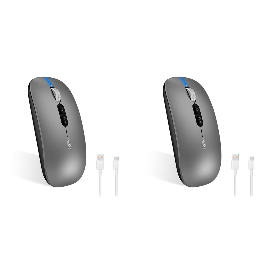 Verilux Wireless Mouse for Laptop featuring Dual Mode 2.4G and Bluetooth 5.1 | 1600DPI Ergonomic Silent Grey 2PCS