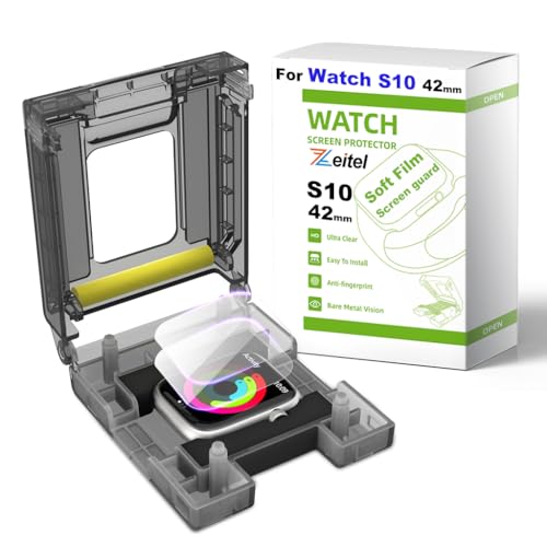 Zeitel® Screen Protector for A pple Watch S10 42mm HD Soft Protective Silicone Film Scratch Protection Screen Protector with Auto-Alignment Applicator Tool Kit, 2 Sheet Film Included