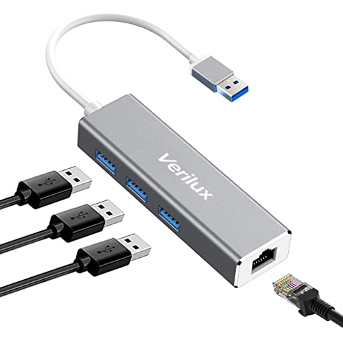 Verilux® USB Hub,USB Hub for Laptop, 10/100Mbps USB Ethernet Adapter with 3 USB 3.0 Ports and RJ45 LAN Port Compatible with MacBook Air/Pro 13/15,for Chromebook and More USB Supported Devices - verilux