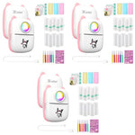 Zeitel® Mini Bluetooth Thermal Printer with LED Portable Label Inkfree Printer for Android iOS System Black on White with 13 Roll Paper 5 Color Pen 1 Kuromi Sticker Pink 3 PCS