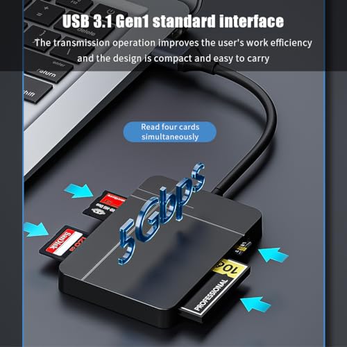 Verilux® USB Card Reader USB C USB3.0 Support UHS-II Compatible SD 4.0 TF 4.0 CF MS 5Gbps Reading Speed Travel 4 in 1 for Windows Mac Linux Android 2PCS