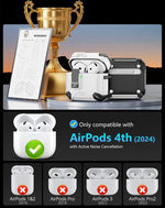 ZORBES® Compatible with AirPods 4th Generation Case Sleek White TPU Protective Case with Lock & Charging Port Flip Lid Design Fashion Earbud Charging Case Cover for AirPods 4th Gen, with Carabiner