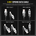 Verilux® 4 in1 Type C Cable with Spring, PD65W C Type Cable Fast Charging, 480Mbps Data Transfer USB to Type C Cable, Multi Adjustable Cable with Type C/USB A/Light-ning Port for iPhone 16/15, Black