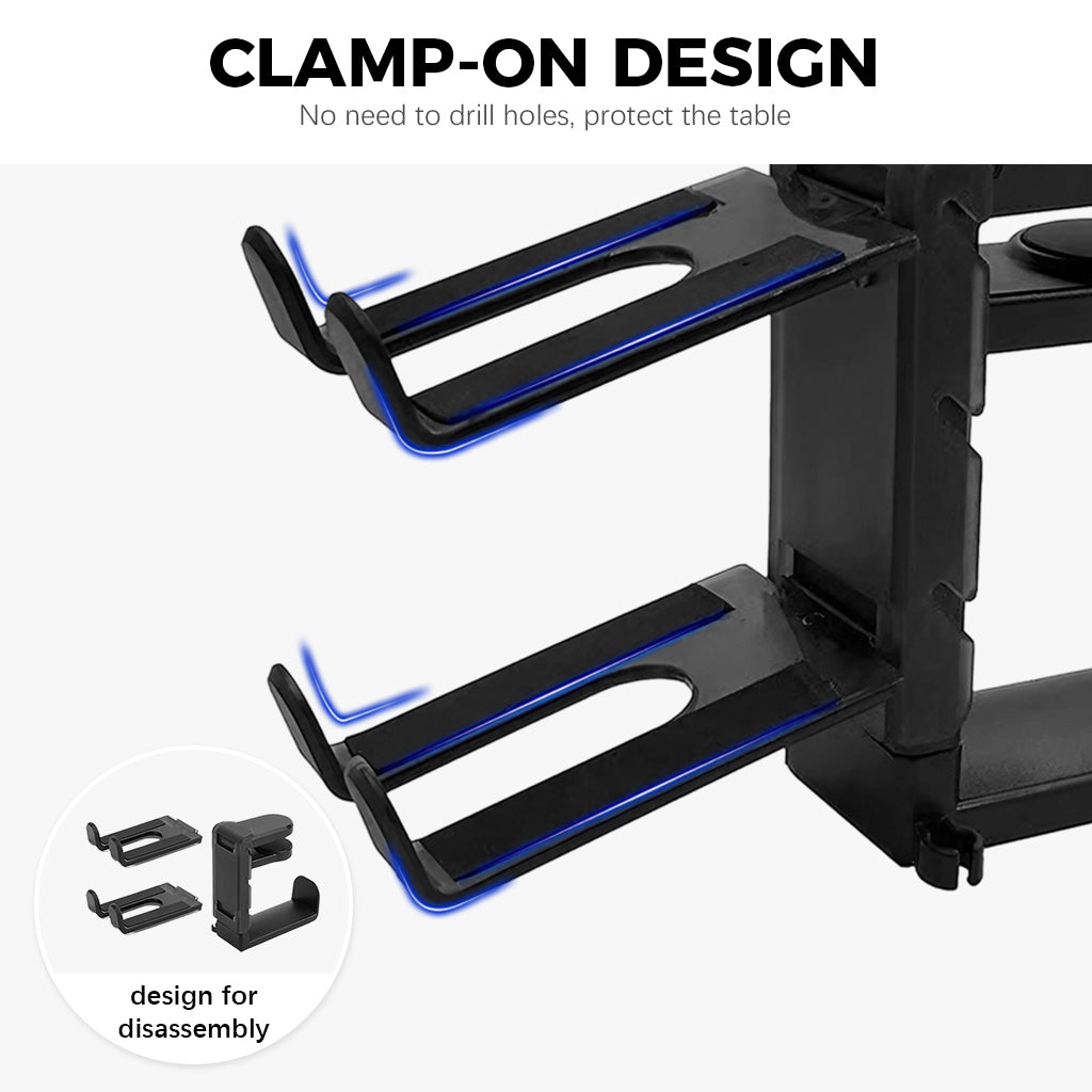 ZORBES® 3-in-1 PC Gaming Headset&Controller Holder, Headphone Stand with Adjustable Clamp&2 Controller Holder&Rotating Arm&Cable Organizer, 360 Degree Rotatable PC Gaming Accessory Headset Holder