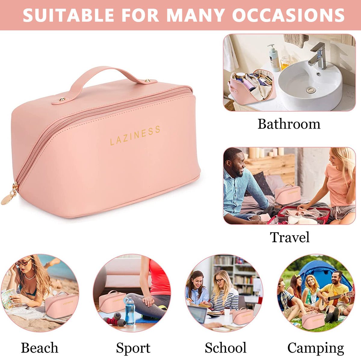 MAYCREATE® Travel Cosmetic Bag, Makeup Bag with Multi Divider & Handle, Hanging Travel Toiletry Bag Cosmetic Makeup Bag Organizer for Women and Girls