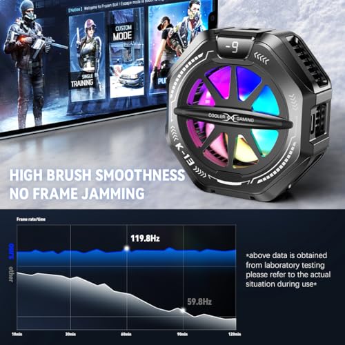 ZORBES® Phone Cooler for Gaming, Magnetic Mobile Cooler with 4 Level Modes, LCD Display & RGB Light, Semiconductor Technology Gaming Cooler with Clips for iOS & Android Phones