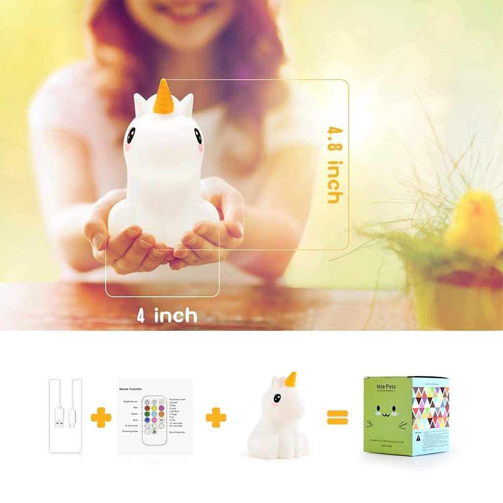 Verilux® Baby Night Light Kids Lamp Silicone Nightlight USB Cute Unicorn Colorful Silicone Lamp Creative Mini LED Pat Sleeping Light Decor Birthday Gift