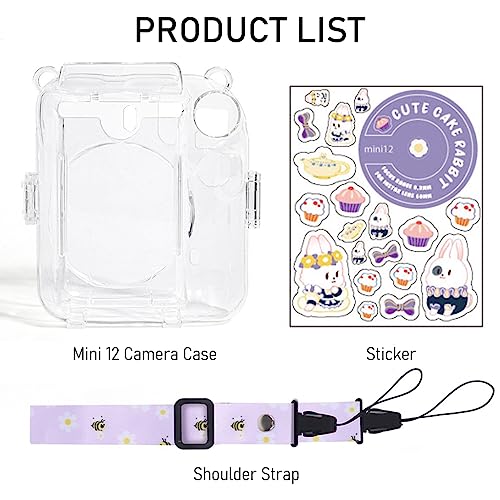 ZORBES® Protective Camera Case for Fujifilm Instax Mini 12 Clear Case with Photo Slot Design, Travel Camera Case for Fujifilm Instax Mini 12 with Adjustable Shoulder Strap, Cartoon Sticker