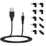 Verilux® USB to DC 5V Power Cord, Universal DC 5.5x2.1mm Plug Jack Charging Cable with 10 Connector Tips(5.5x2.5, 4.8x1.7, 4.0x1.7, 4.0x1.35, 3.5x1.35, 3.0x1.1, 2.5x0.7, Micro USB, Type-C, Mini USB)