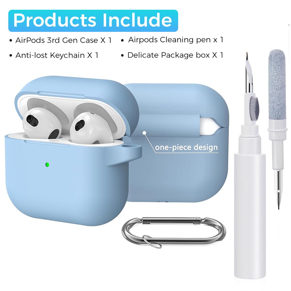 ZORBES® for AirPods 3rd Generation Case Cover Protective Silicone Cover with Carabiner & Dual-Headed Earbud Cleaning Pen Anti-Scratch AirPods 3 Case for Apple AirPods Gen 3 Case, Blue