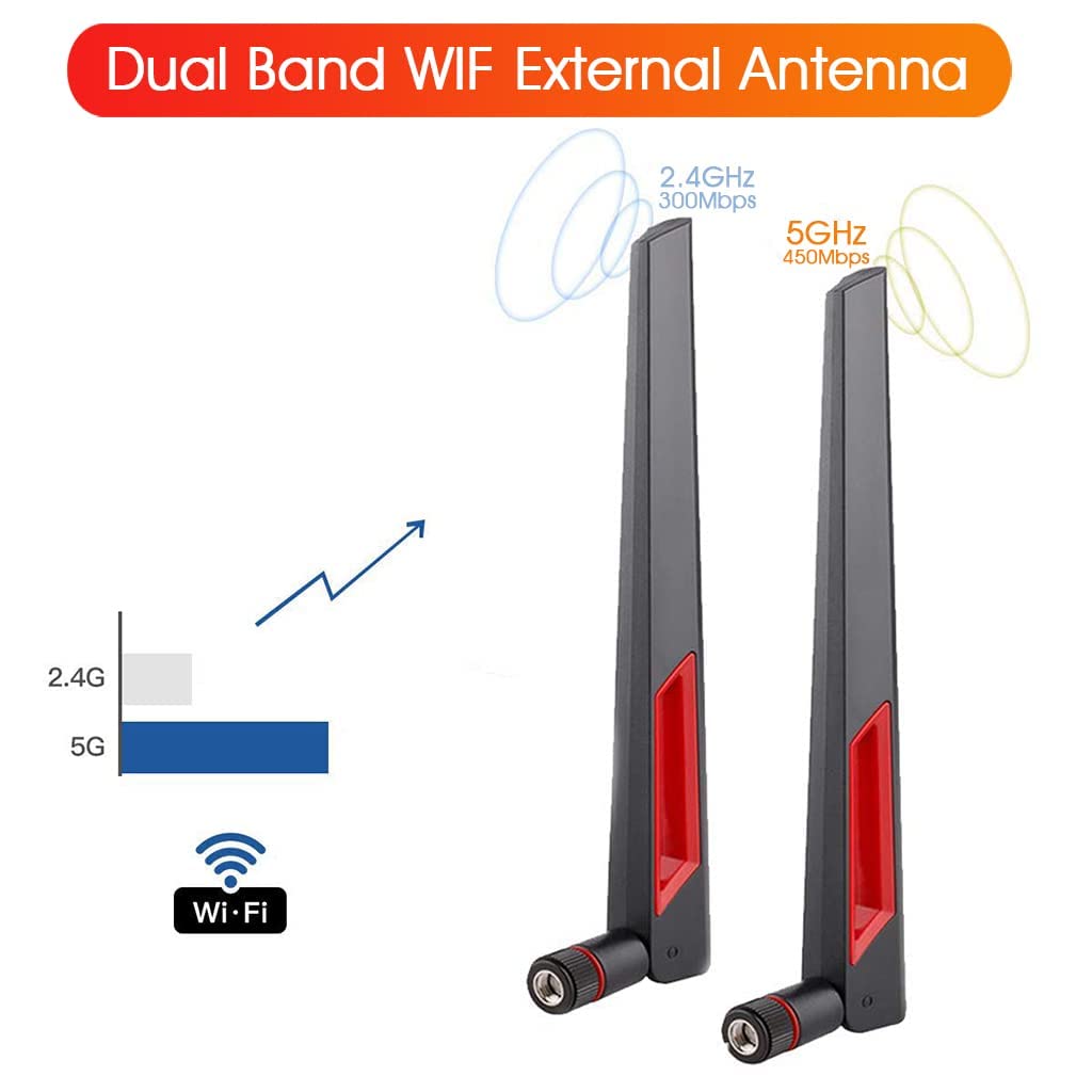 Verilux WiFi Antenna with RP-SMA Male Connector,2.4GHz 5GHz 5.8GHz Dual Band Antenna for PCI-E WiFi Network Card USB Wireless Camera Router Hotspot(2pcs)