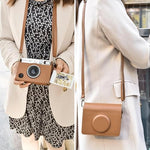ZORBES® 3PCS PU Case for Fujifilm Mini EVO Instant Camera Anti-Scratch Fashion Vintage Brown Protective with Removable Shoulder Belt