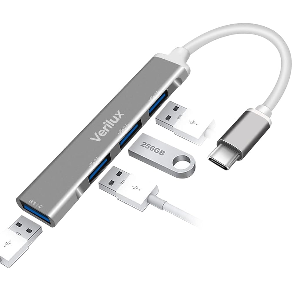 Verilux® USB C Hub, USB Hub with 4 USB Ports, High Speed Aluminum Type C Hub Compatible with MacBook, Windows, C-Type Smartphones and Other Type-C Devices (Space Grey,nonsupport MacBookAir M1) - verilux