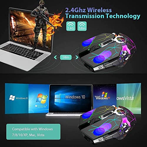 Verilux® Wireless Mouse Gaming Mouse, Rechargeable USB Mouse with 6 Buttons 6 Changeable LED Color Ergonomic Programmable MMO RPG for PC Computer Laptop Gaming Players - verilux