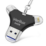 Verilux Pendrive 64 GB for iPhone and Android with 4 in 1 Type C Ports | Black Metal Design
